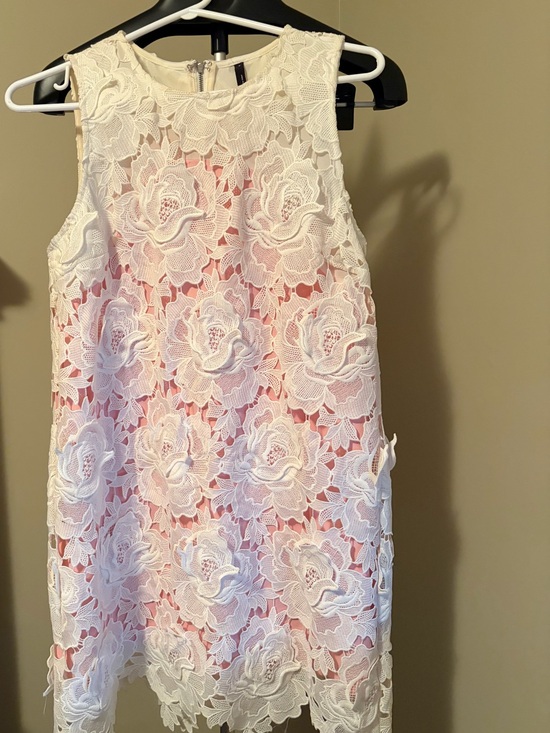 Dresses & Skirts - White Floral Lace Overlay Dress with Pink Lining